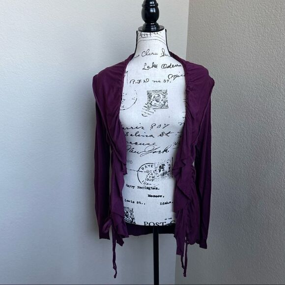 LA made Burgundy/ Plum Colored Duster Cardigan with Ruffles Size S - Picture 2 of 14